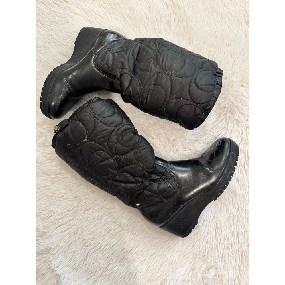 Coach Cantina Black Quilted Signature C Wedge Winter Boots Size 6B